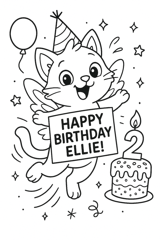 Birthday wish coloring page for Ellie