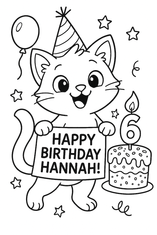 Birthday wish coloring page for Hannah